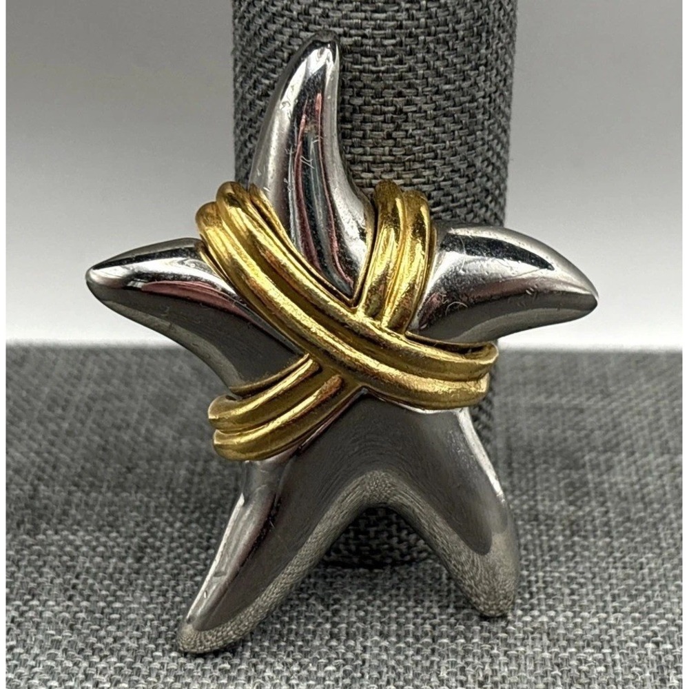 Vintage 80s Park Lane Celestial Abstract Star Brooch Accent Silver Tone Chunky